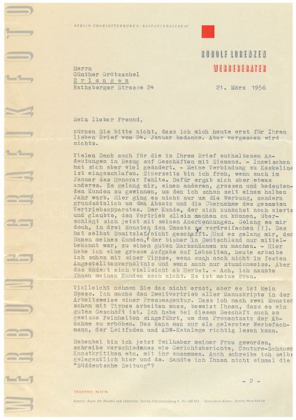 Brief von Rudolf Lorenzen an einen Freund, 21. März 1956